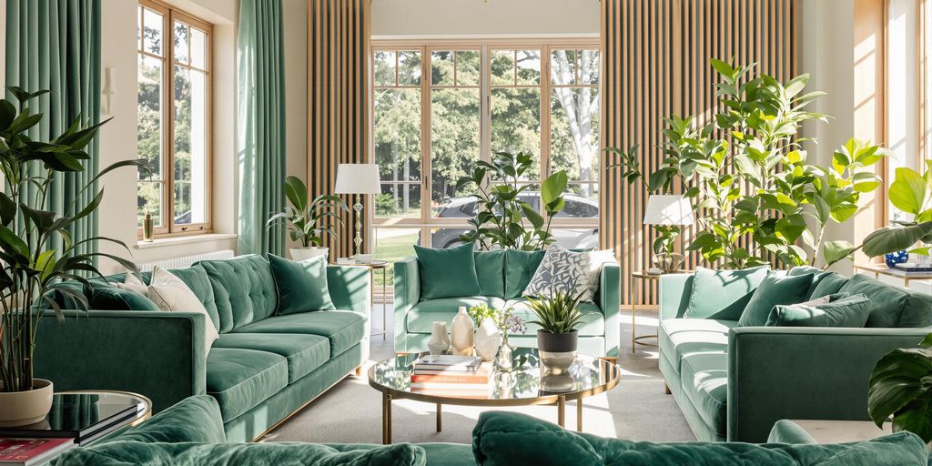 Modern living room with sleek furniture and vibrant decor.